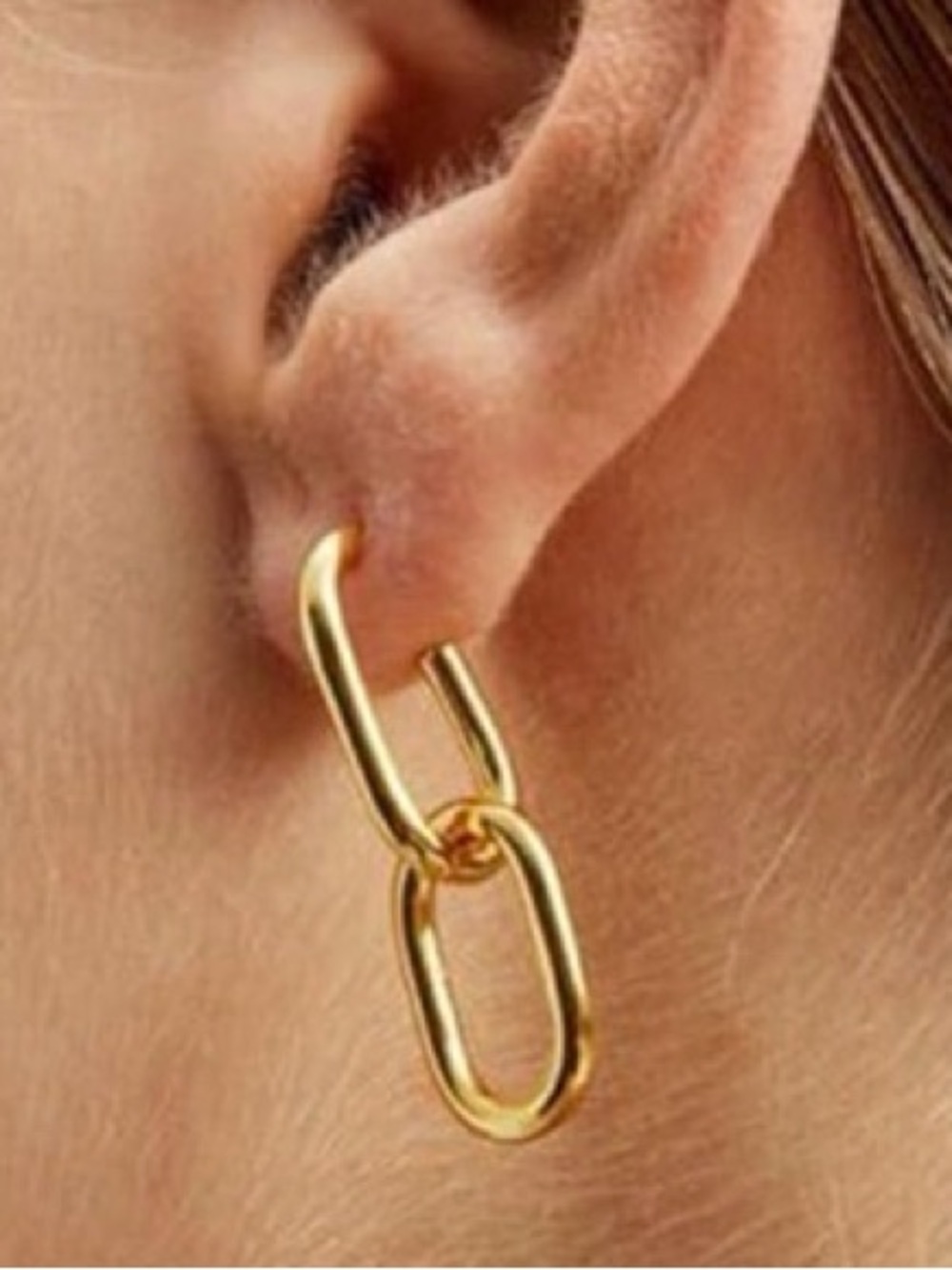 ⭐️FINAL PRICE #112 Gold Plated Double-Link Drop Earrings - Picture 4 of 9